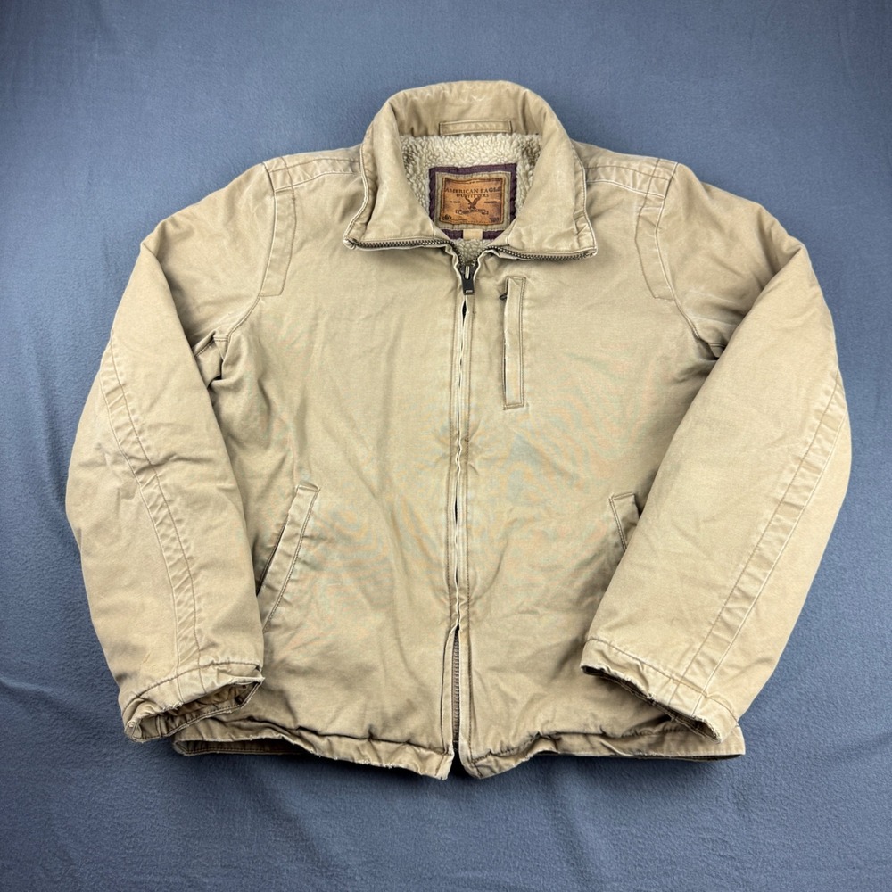 American Eagle Adirondack Jacket Men's M Beige Canvas Sherpa Lined Workwear Y2K